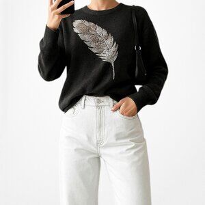 Vintage Y2K Ann Taylor Gray Cashmere Blend Sequin Pullover Sweater Size M